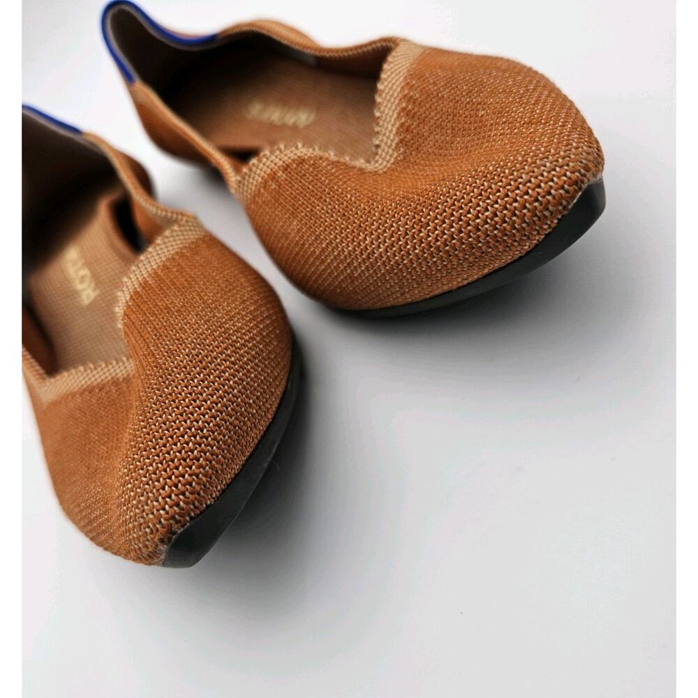 Rothy's The Point Slip-On Flats Amber Brown Knit Blue Trim Logo sz 7.5* - Picture 3 of 6